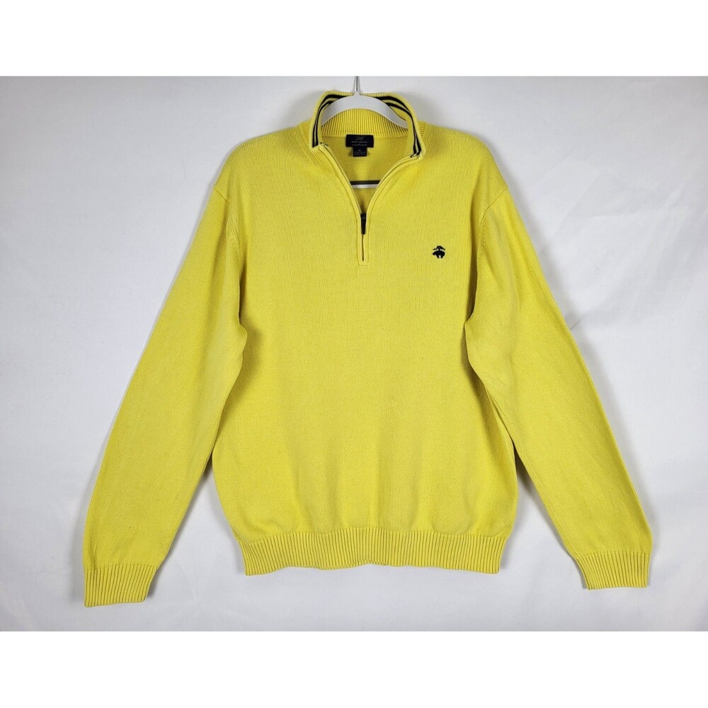Brooks Brothers 346 1/4 Zip Sweater Mens XL Yellow Supima Cotton Spring